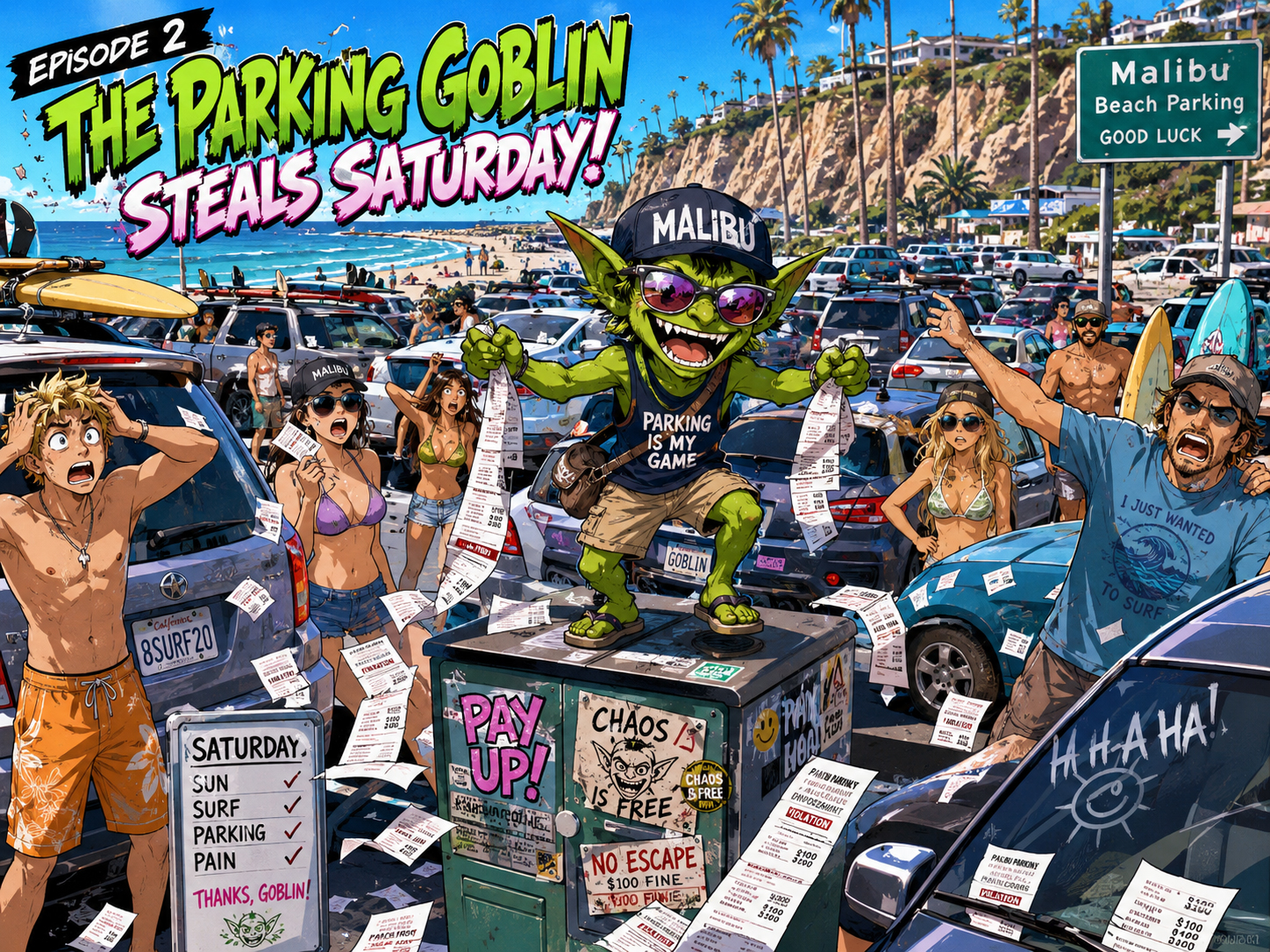 Parking Goblin stealing Saturday at a crowded Malibu beach parking lot