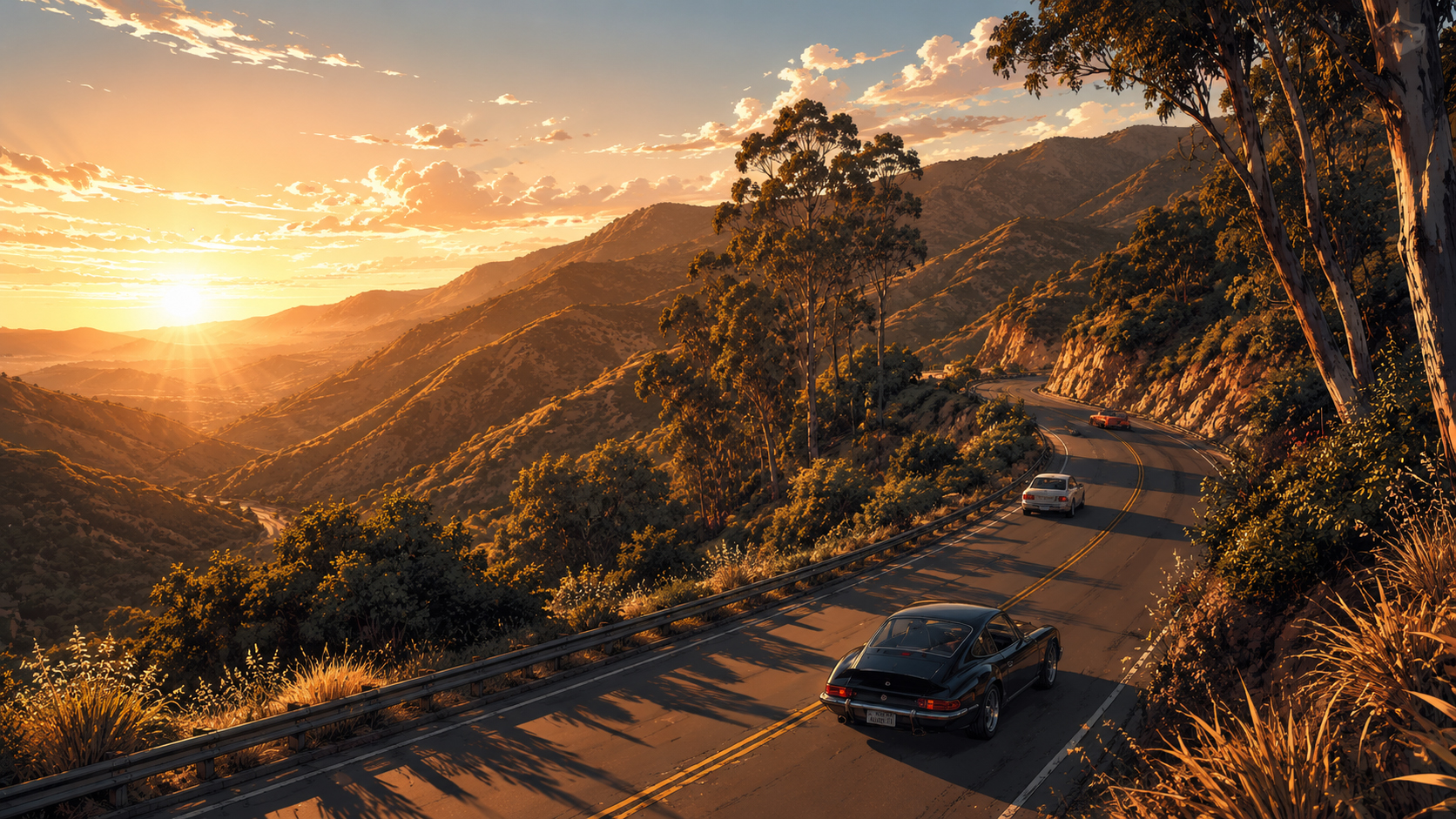 Malibu canyon road at golden hour