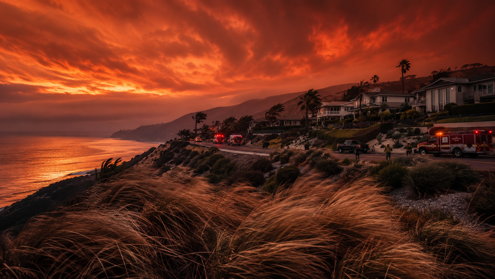 Red flag wildfire sky over Malibu