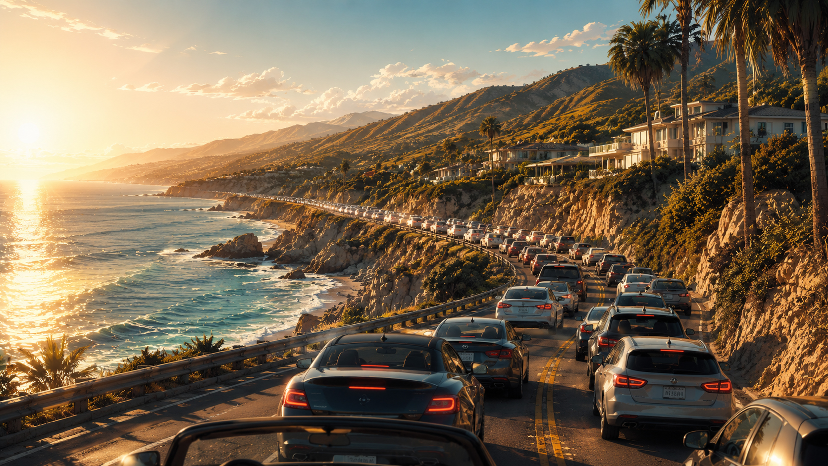Weekend traffic on PCH in Malibu